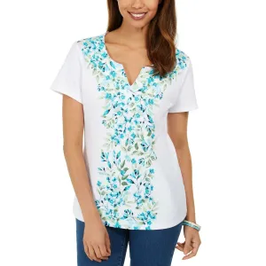 Karen Scott Women's Printed Split Neck Top