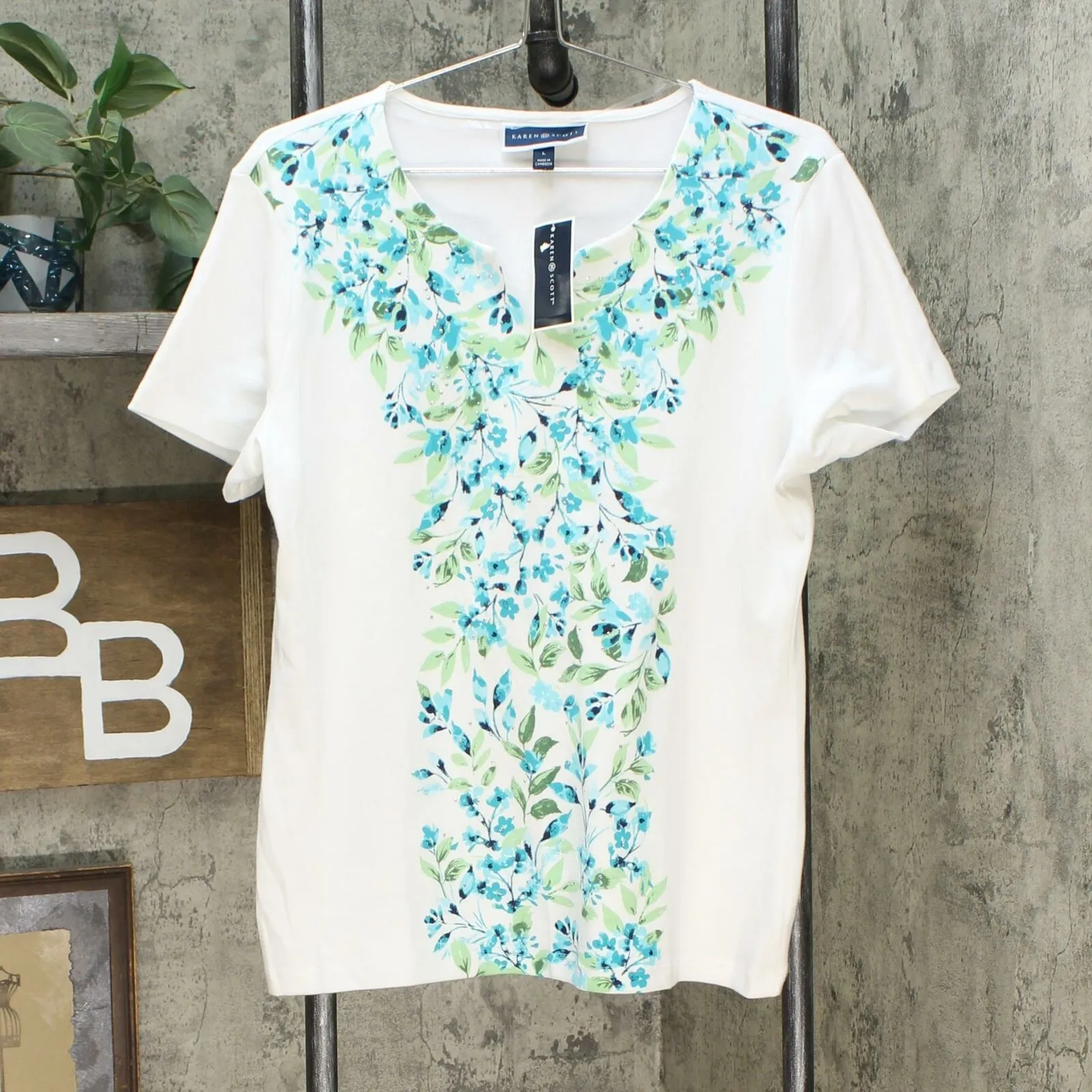 Karen Scott Women's Printed Split Neck Top