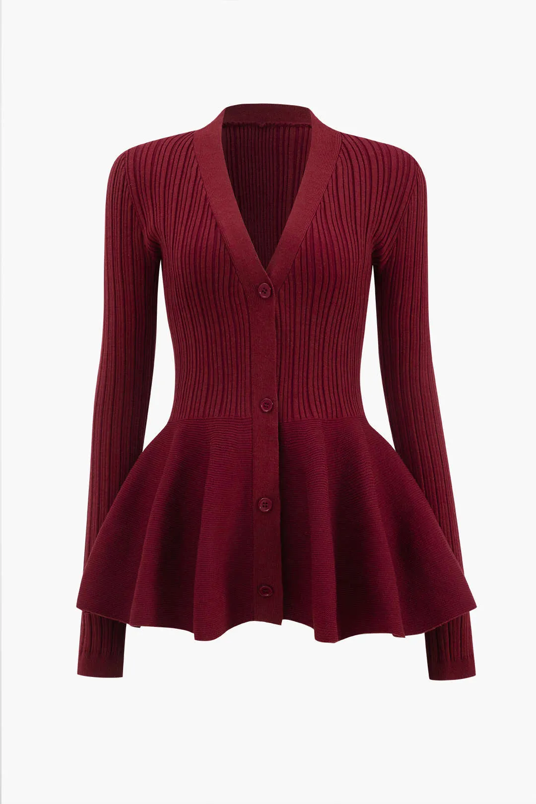 Kenzie - Classic V Neck Puff Hem Woman's Sweater Cardigan