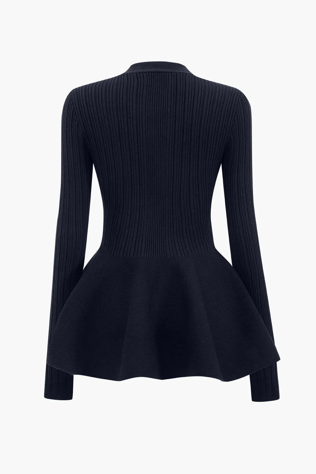 Kenzie - Classic V Neck Puff Hem Woman's Sweater Cardigan