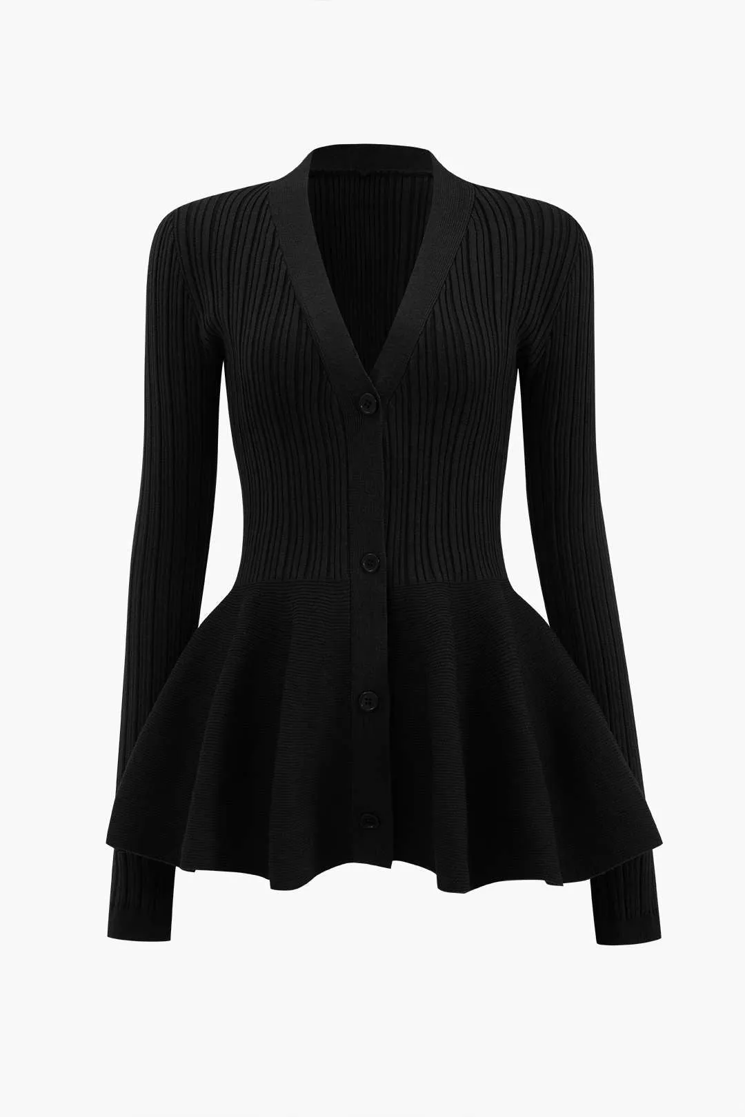 Kenzie - Classic V Neck Puff Hem Woman's Sweater Cardigan