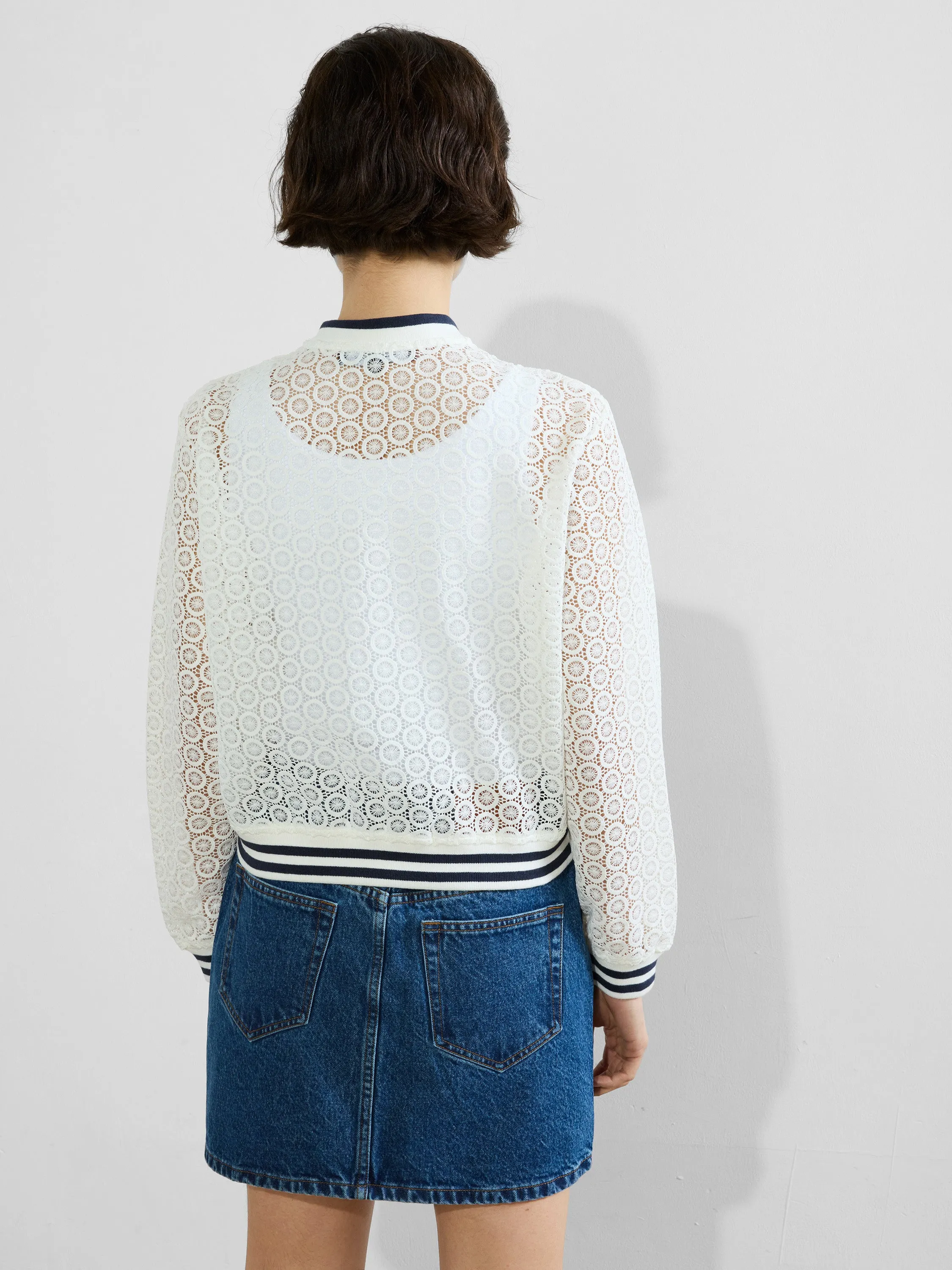 Krista Lace Mix Knit Bomber Jacket