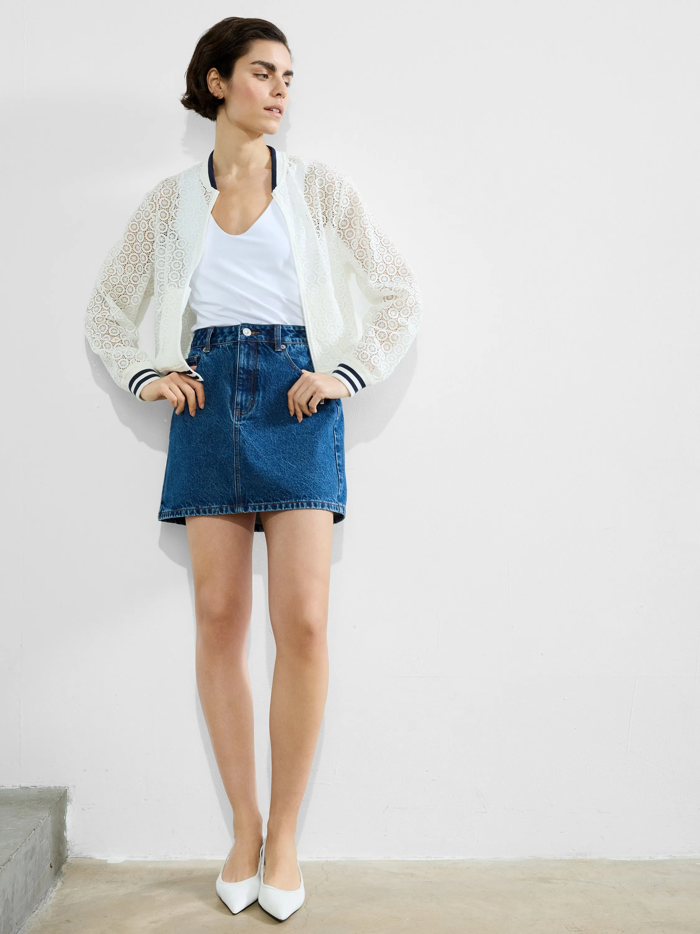 Krista Lace Mix Knit Bomber Jacket
