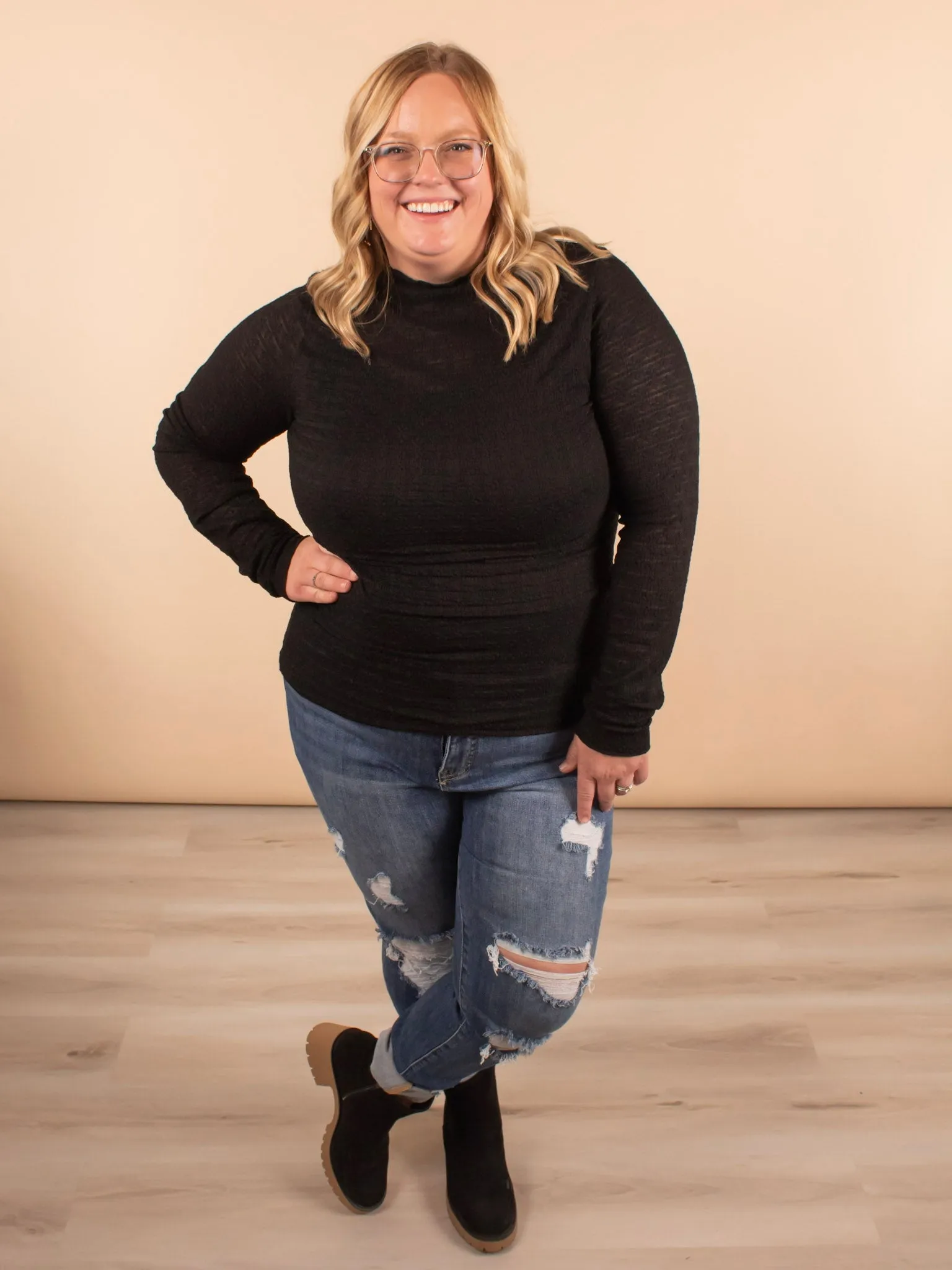 Lace & Grace Black Long Sleeve Top