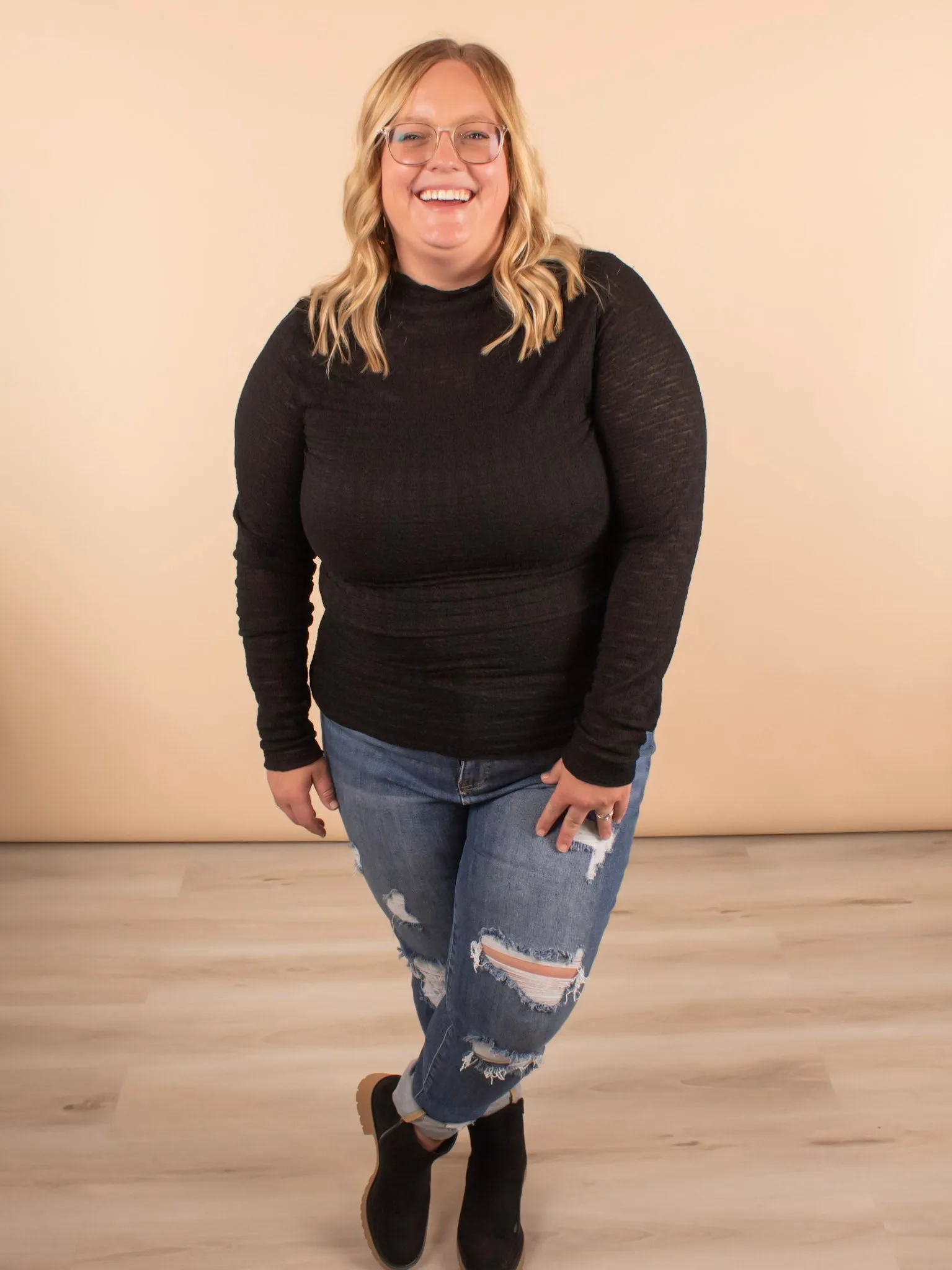Lace & Grace Black Long Sleeve Top