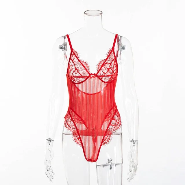 Lace Bodysuit Women Floral Embroidery Perspective Sexy Bodysuit Skinny Summer Overalls Body
