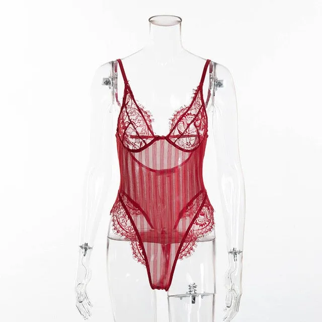 Lace Bodysuit Women Floral Embroidery Perspective Sexy Bodysuit Skinny Summer Overalls Body