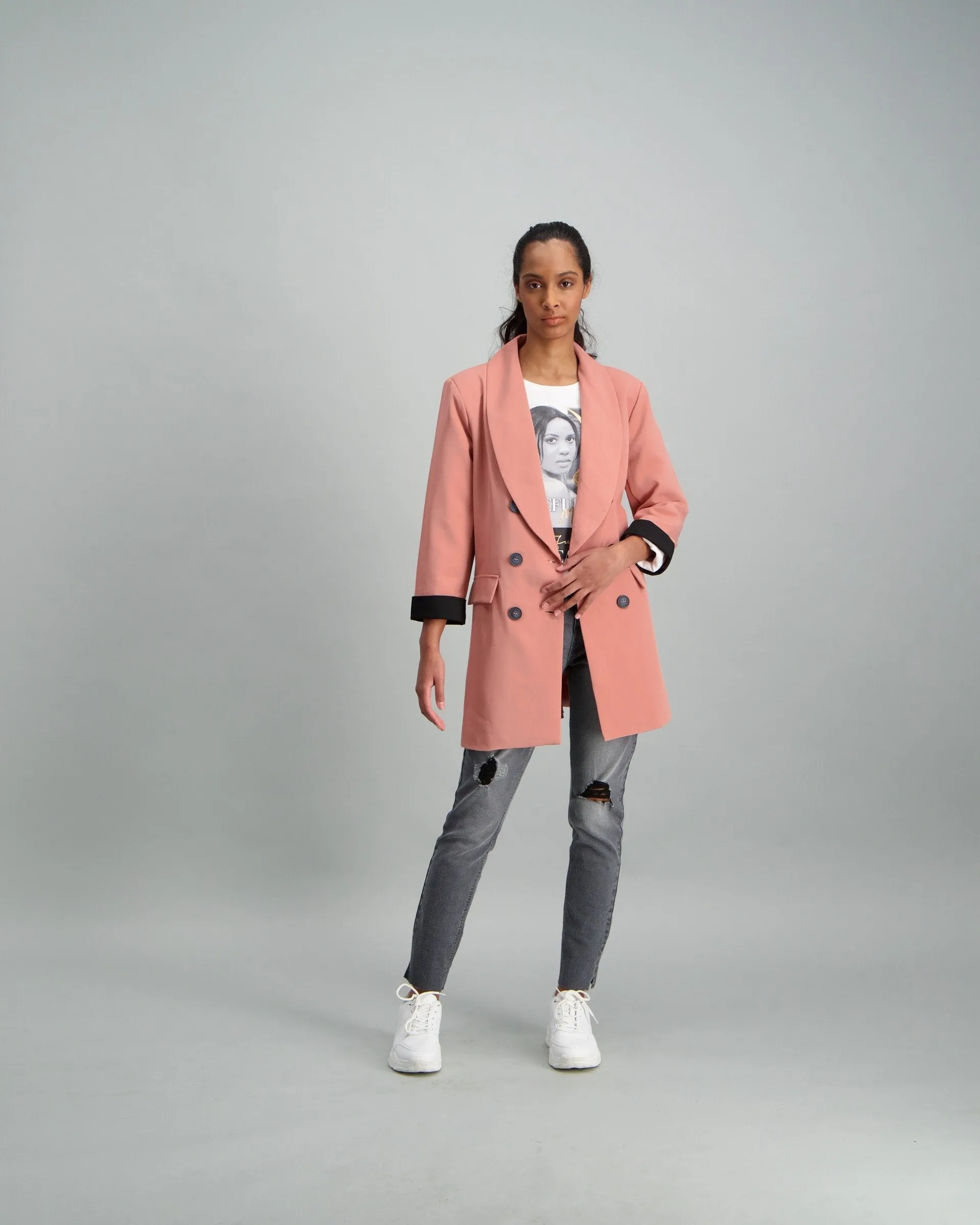 Ladies-Contrast Cuff Detail Blazer