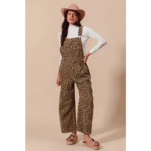 LEOPARD TWILL SLOUCHY BARREL OVERALLS JUMPSUIT