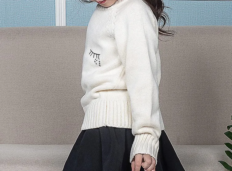 Little Girls 100% Cotton White Pullover Sweater