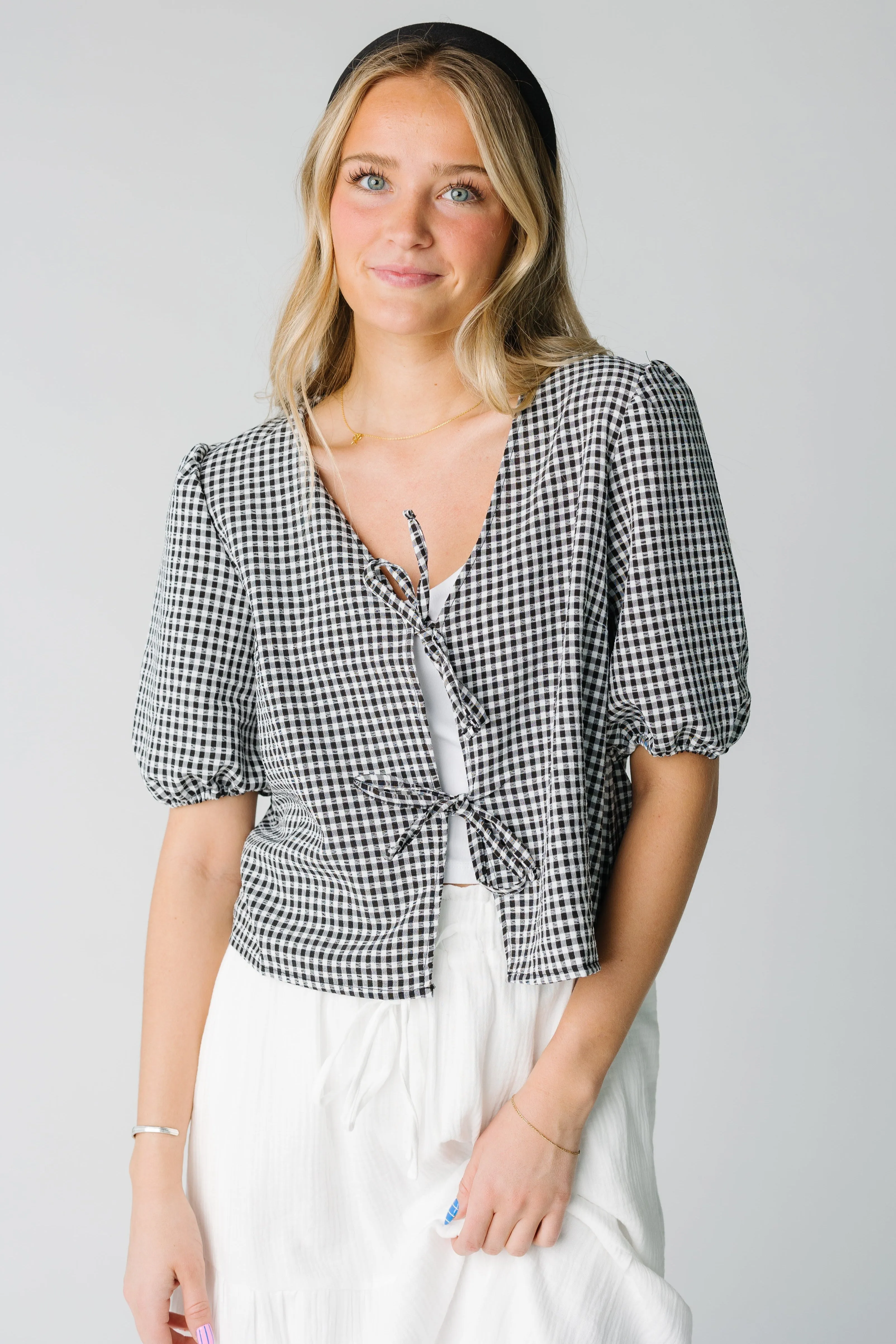 Lizzy Checkered Tie Top