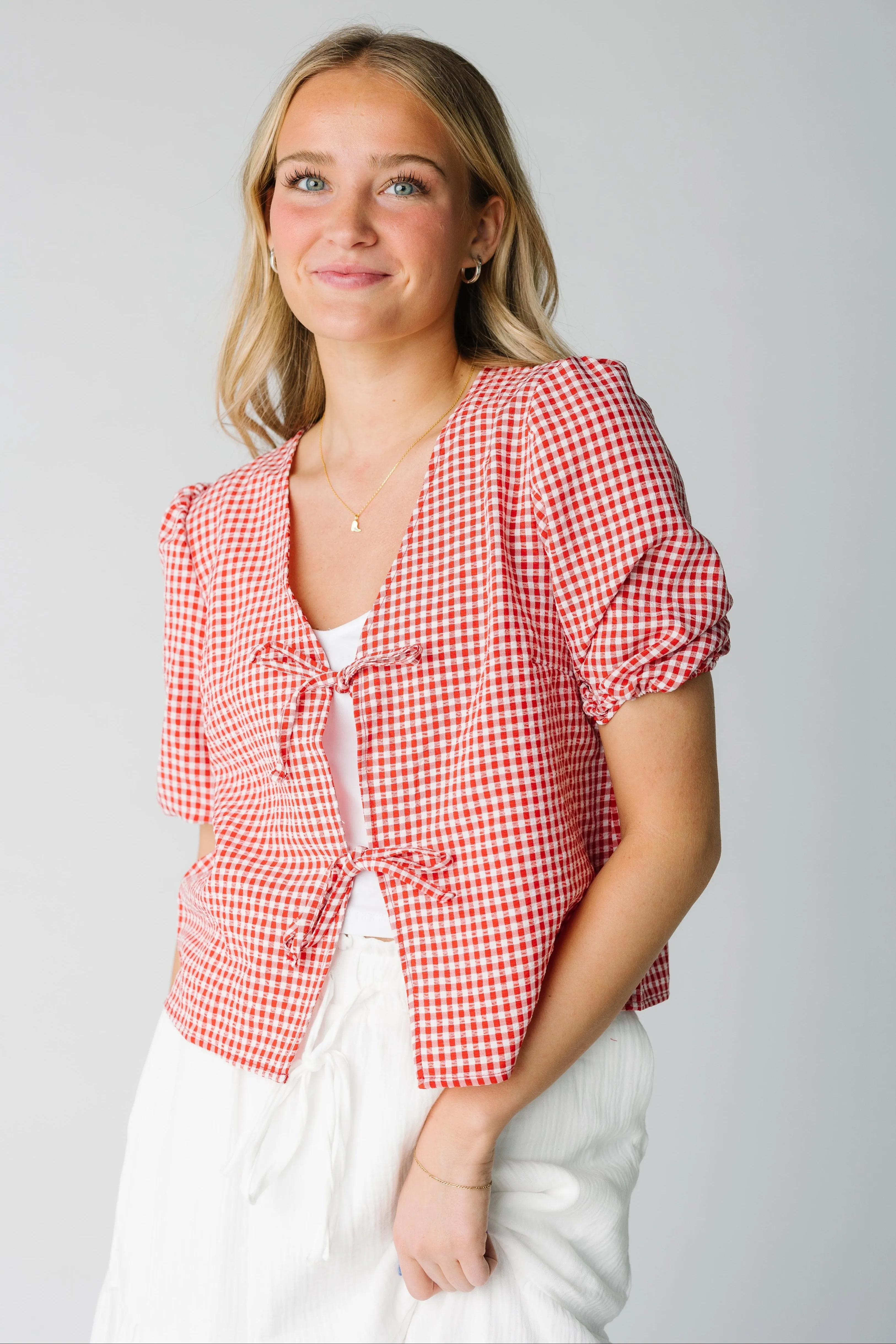 Lizzy Checkered Tie Top