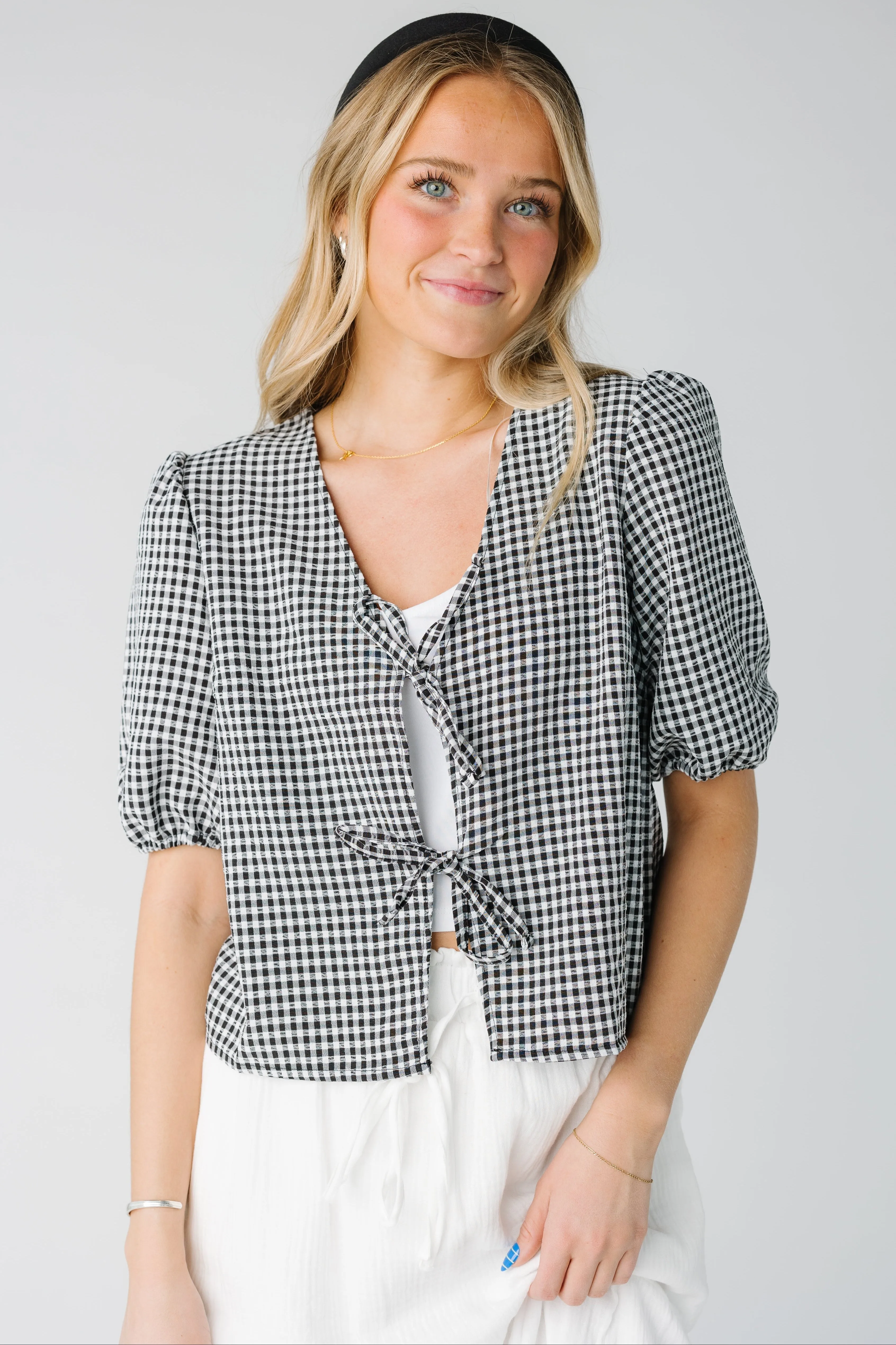 Lizzy Checkered Tie Top