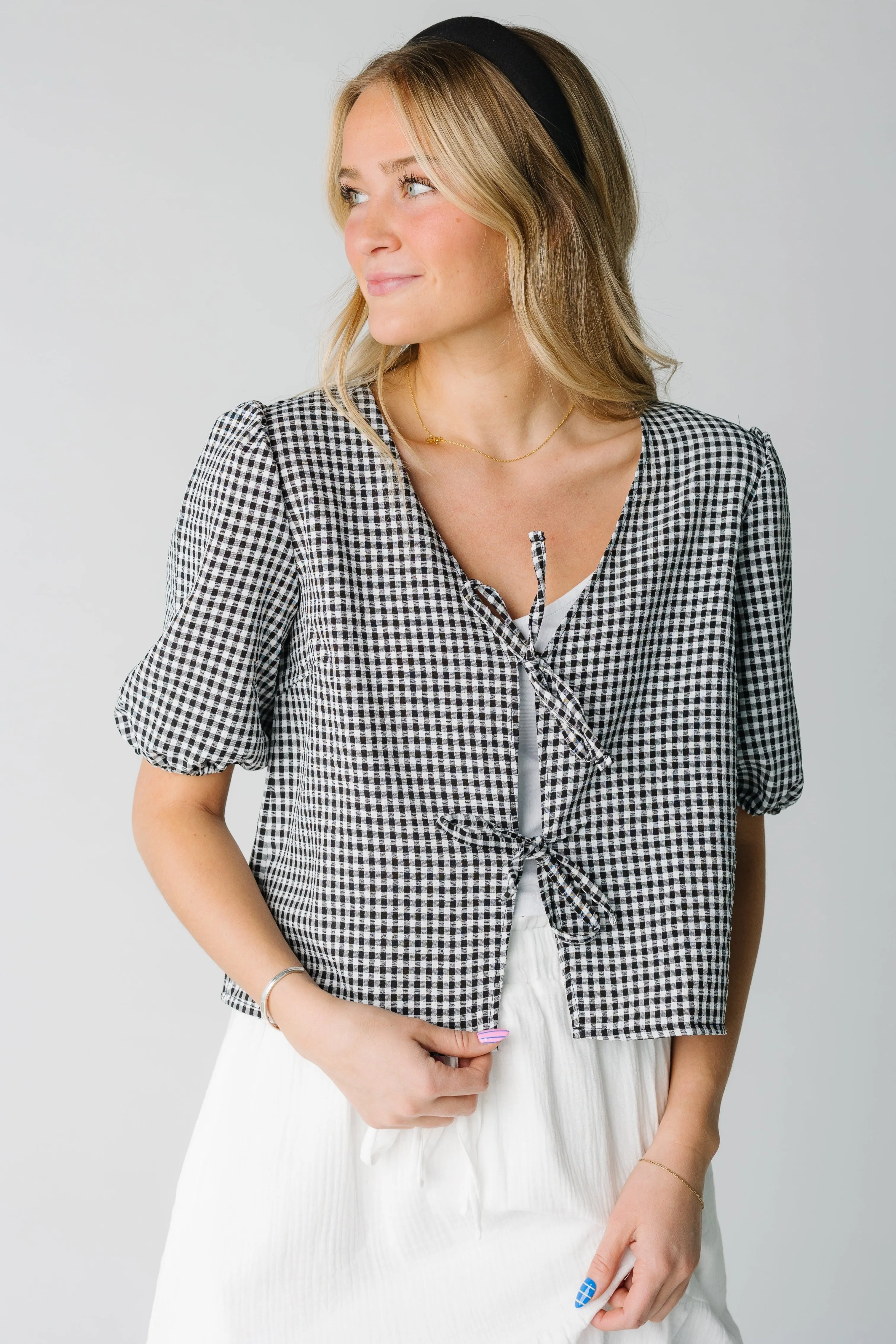 Lizzy Checkered Tie Top