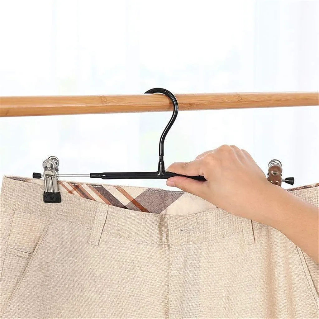 LQFLD Hanger Stainless Steel Pants Skirt Slack Hangers with 2-Non-Slip Adjustable Clips with Rubber Protective Cover- Never Bend and Rust Resistant 10-Pack,Black