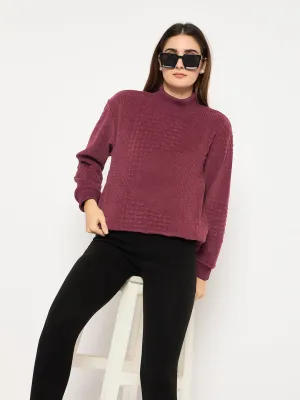 Madame Band Neck Self Design Jacquard Plum Self Textured Top