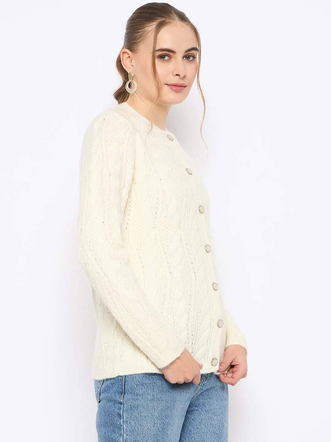 Madame Round Neck Off White Cardigan
