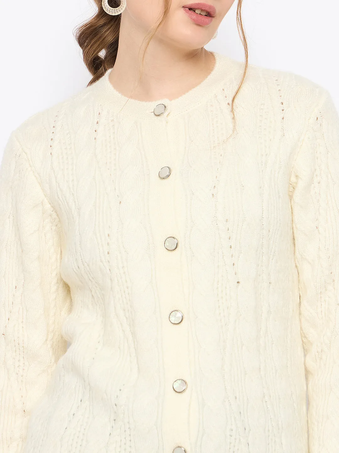 Madame Round Neck Off White Cardigan