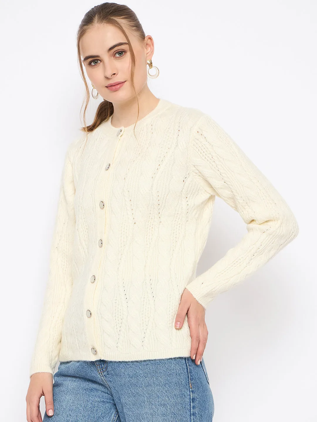 Madame Round Neck Off White Cardigan