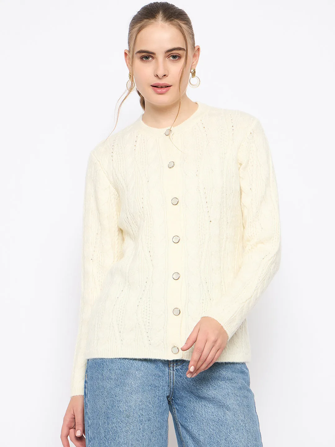 Madame Round Neck Off White Cardigan