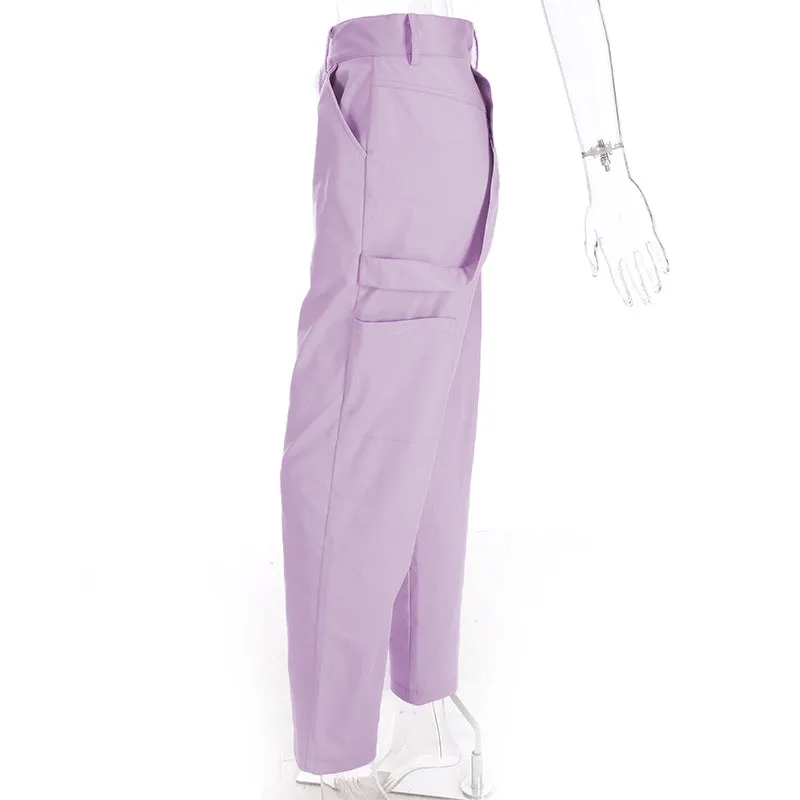 [@maddyhughess] "PURPLE SIDE POCKET HIGH WAIST" OVERALLS PANTS K050301REVIEW