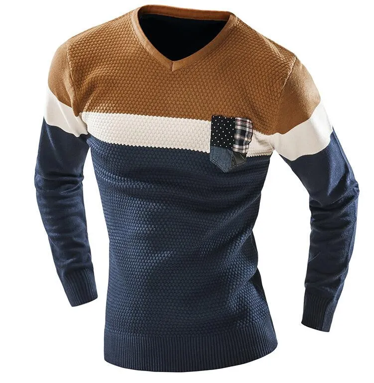 Men'S Fashion Mixed Colors Sweater Men Leisure Slim Pull Homme V-Neck Long-Sleeved Sweater Solid Sweater Sweater Men XXL KF