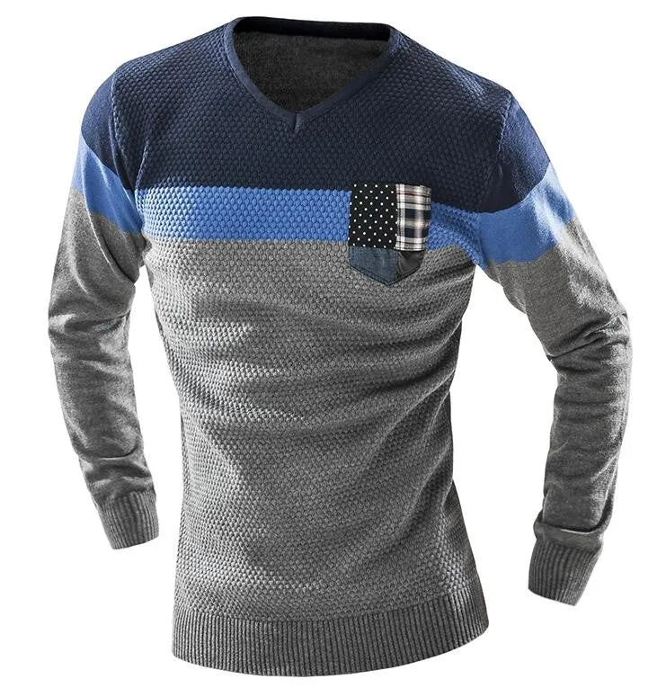 Men'S Fashion Mixed Colors Sweater Men Leisure Slim Pull Homme V-Neck Long-Sleeved Sweater Solid Sweater Sweater Men XXL KF