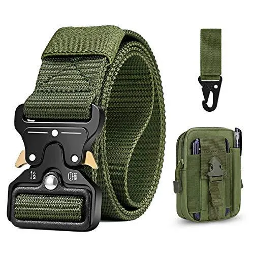 Men's Tactical Nylon Belt Heavy Duty Military Belts for Men Utility Work Belt with Molle Pouch