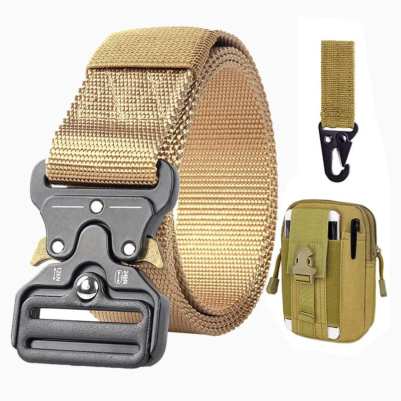 Men's Tactical Nylon Belt Heavy Duty Military Belts for Men Utility Work Belt with Molle Pouch