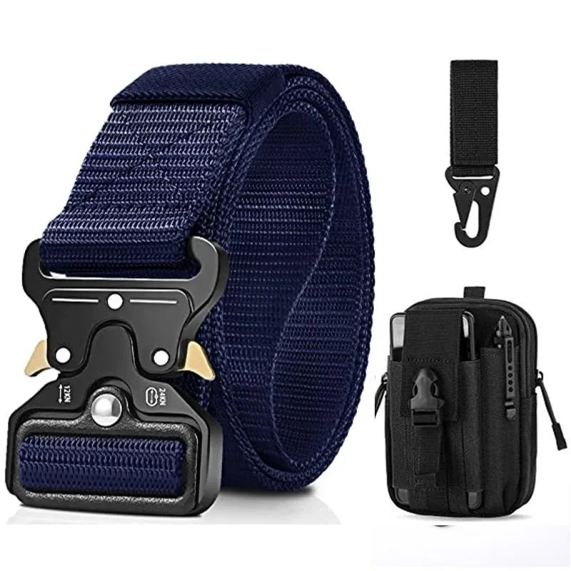 Men's Tactical Nylon Belt Heavy Duty Military Belts for Men Utility Work Belt with Molle Pouch