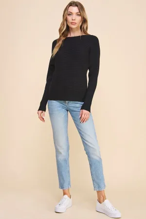 Mia Soft Ribbed Pullover Dolman Sweater - Black