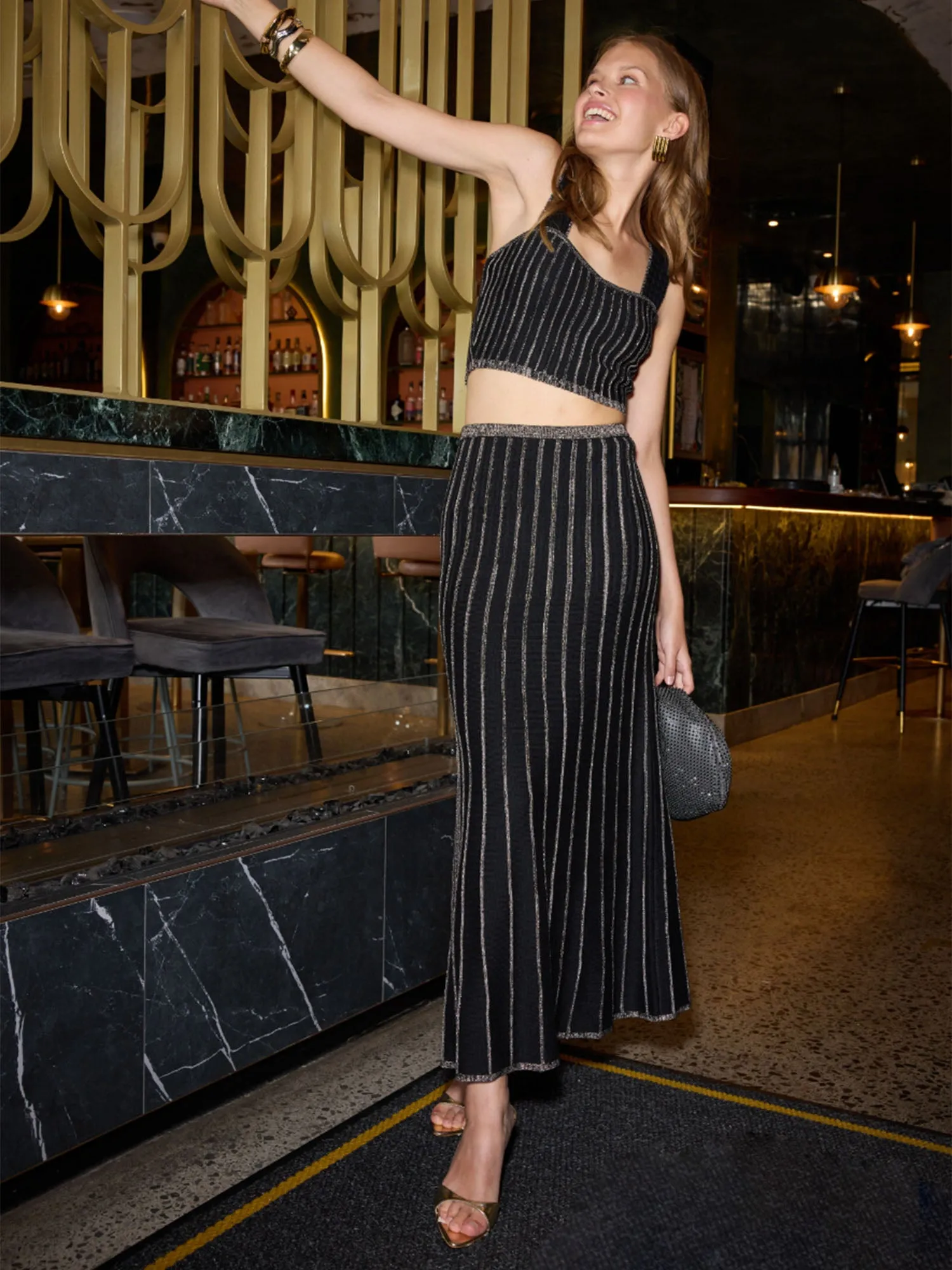 Mink Pink- Lurex Stripe Rib Knit Celia Crop Top