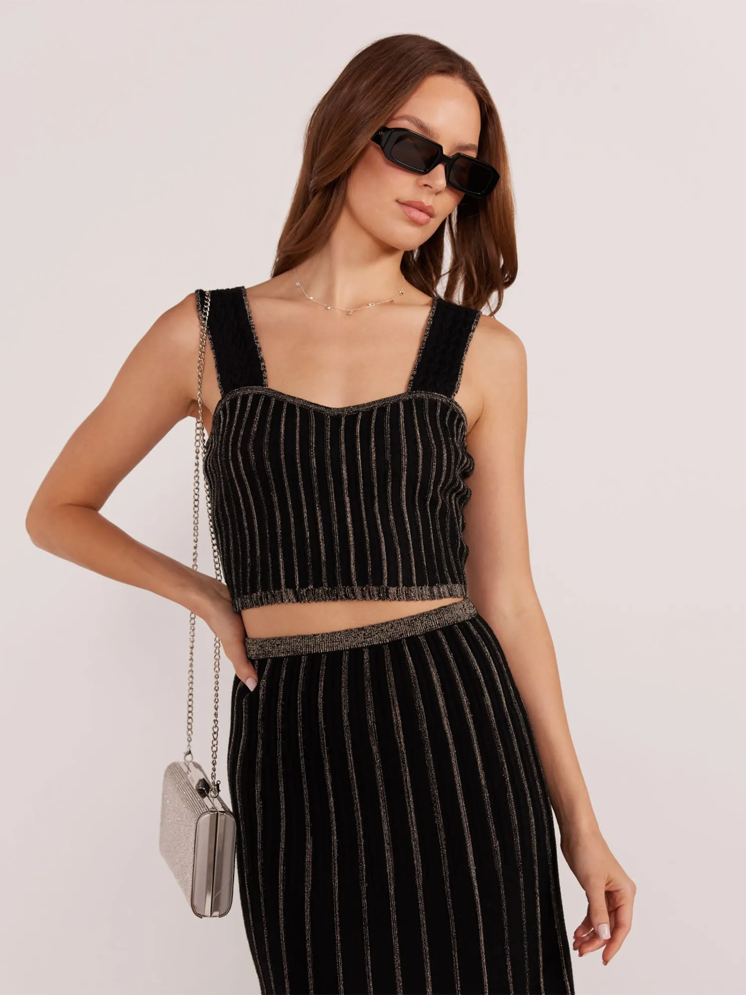 Mink Pink- Lurex Stripe Rib Knit Celia Crop Top
