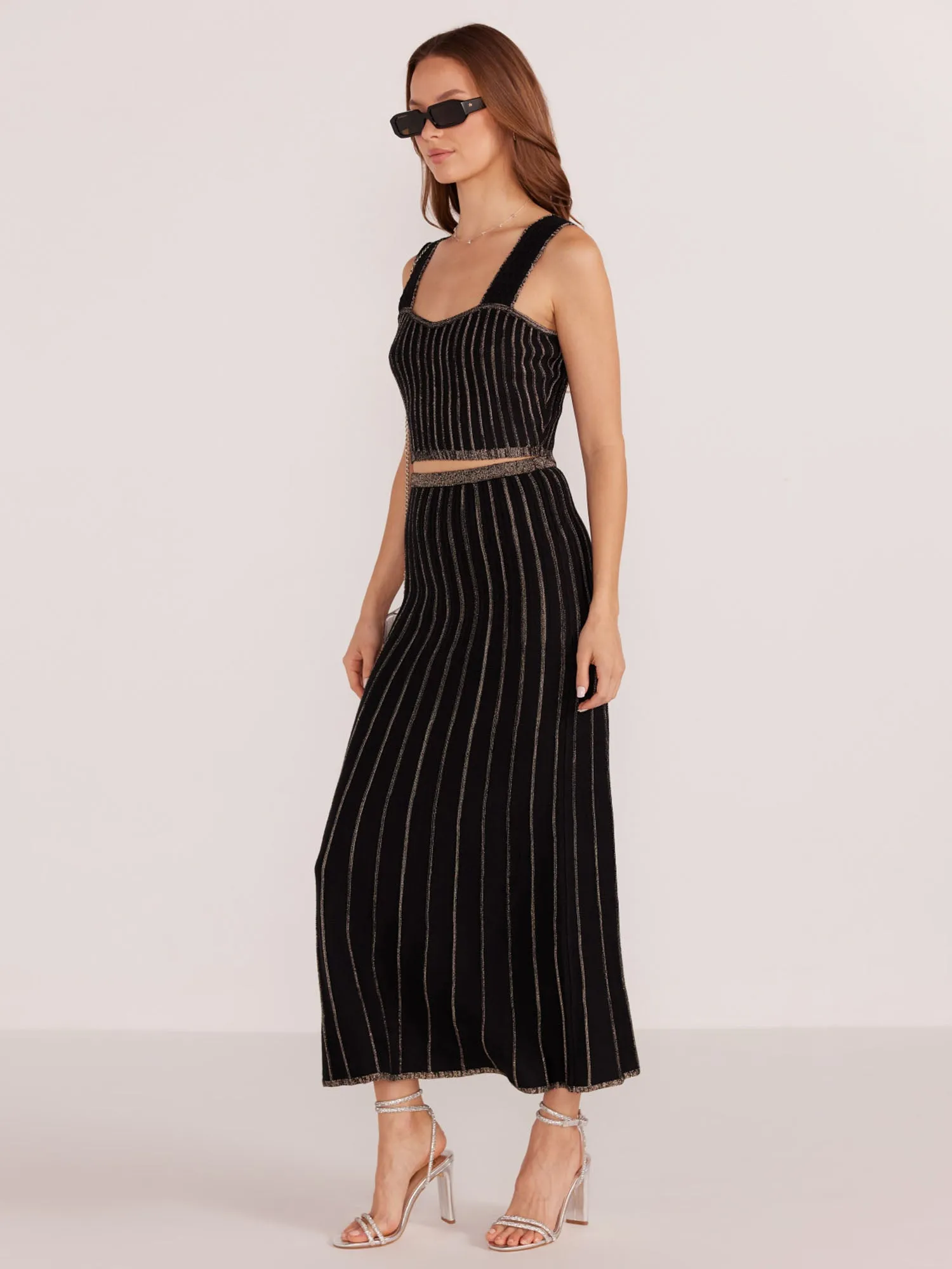 Mink Pink- Lurex Stripe Rib Knit Celia Crop Top