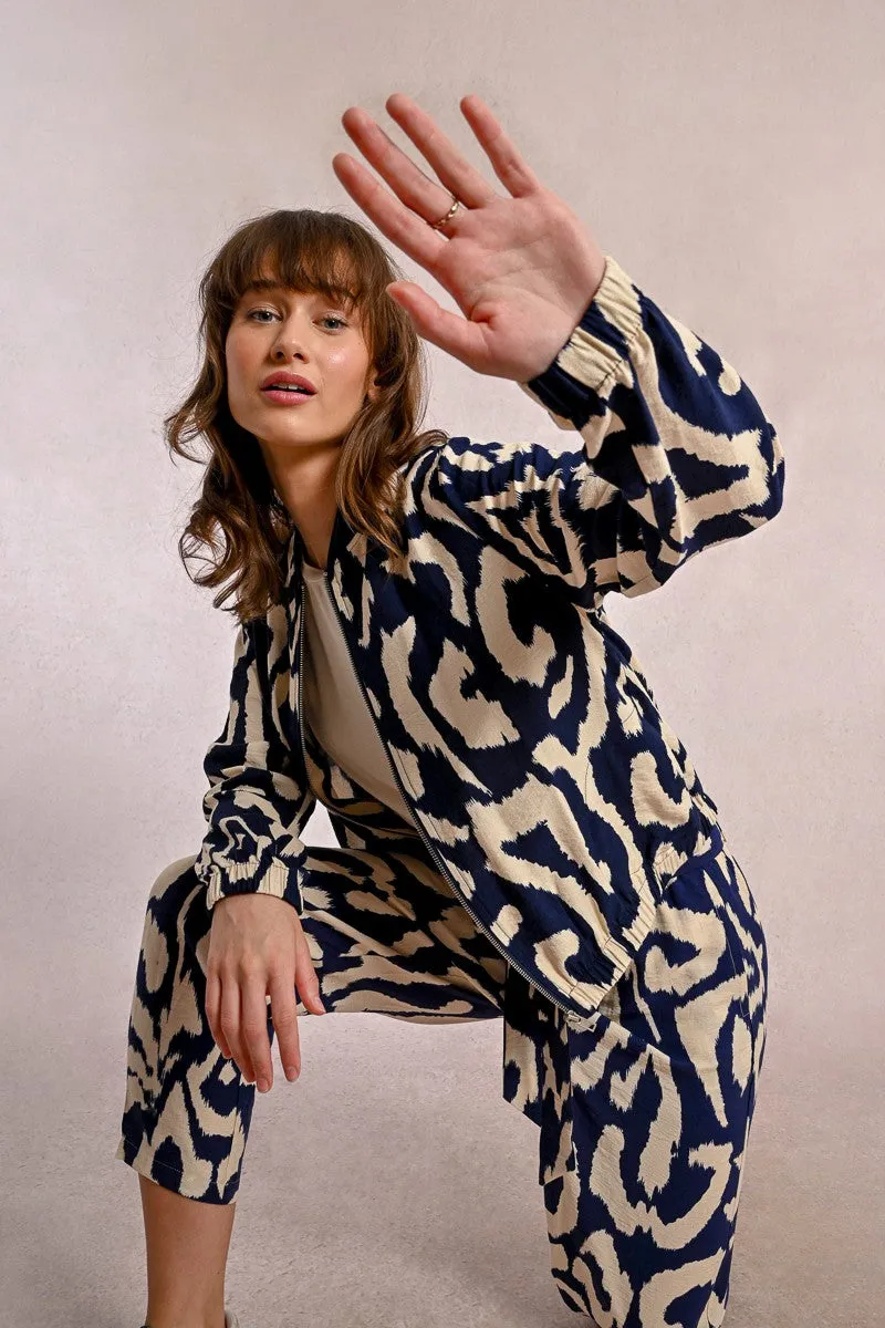 Molly Bracken Navy Print Bomber Jacket