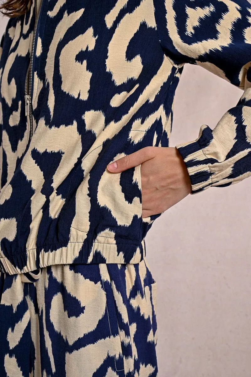 Molly Bracken Navy Print Bomber Jacket
