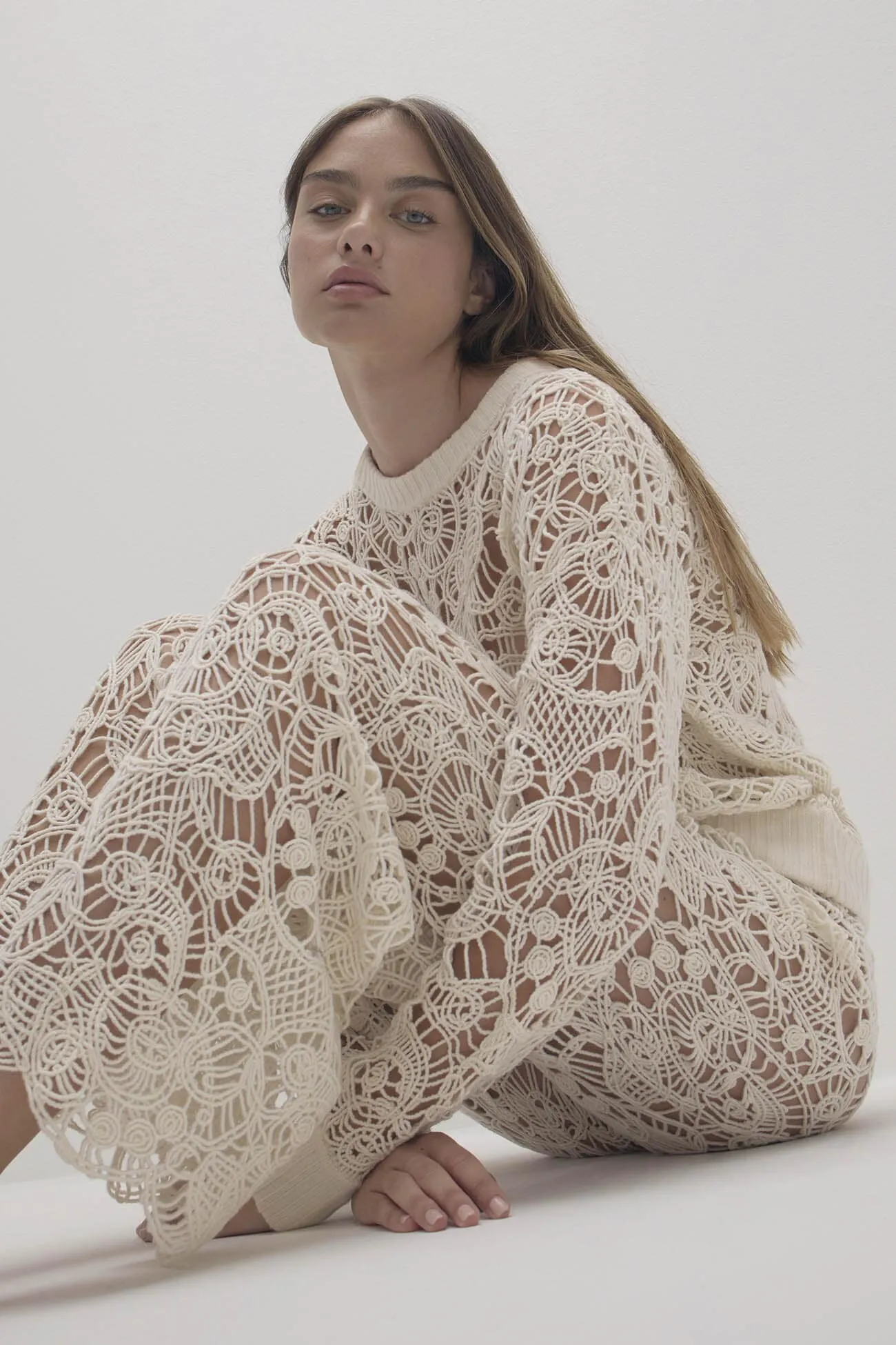 MONICA CROCHET CASHMERE BLEND CREWNECK