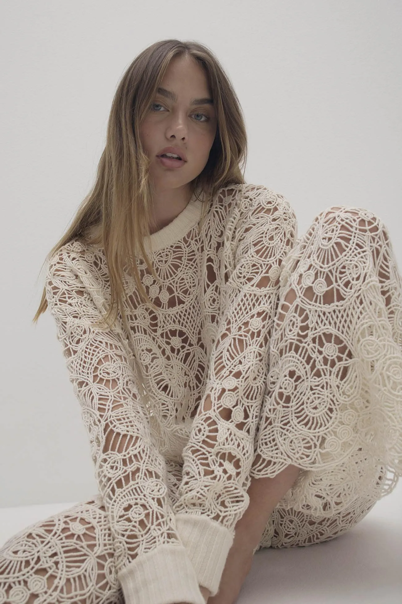 MONICA CROCHET CASHMERE BLEND CREWNECK