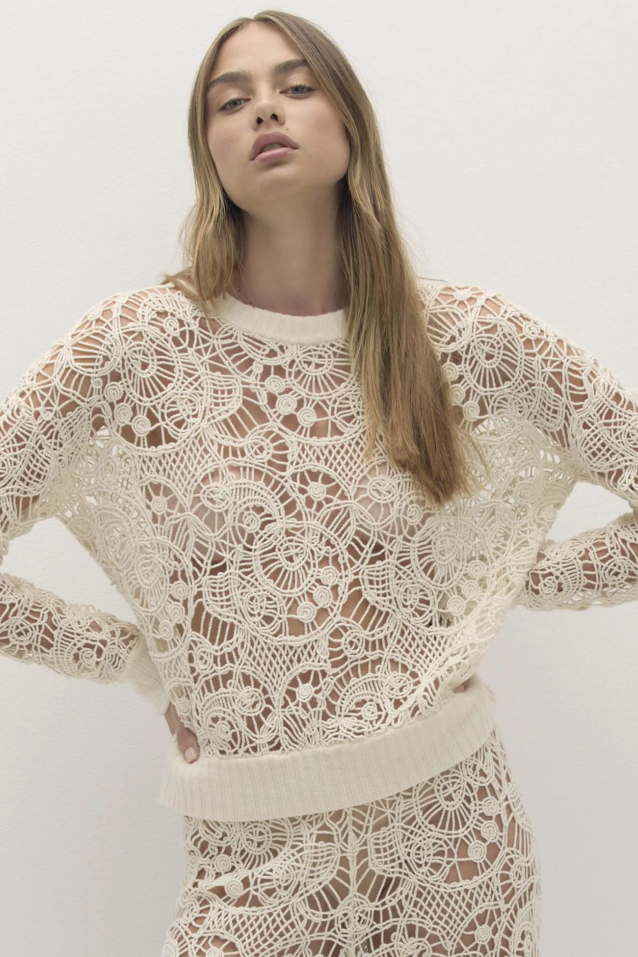 MONICA CROCHET CASHMERE BLEND CREWNECK