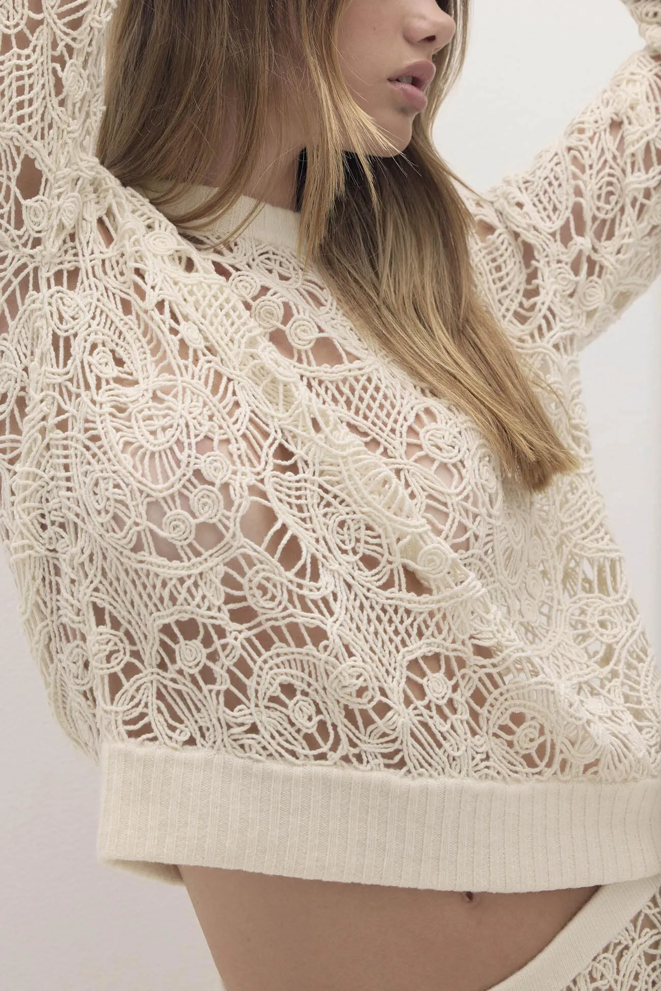 MONICA CROCHET CASHMERE BLEND CREWNECK