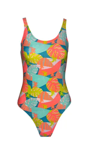 Multi-Colored Leaf Print Sleeveless Bodysuit