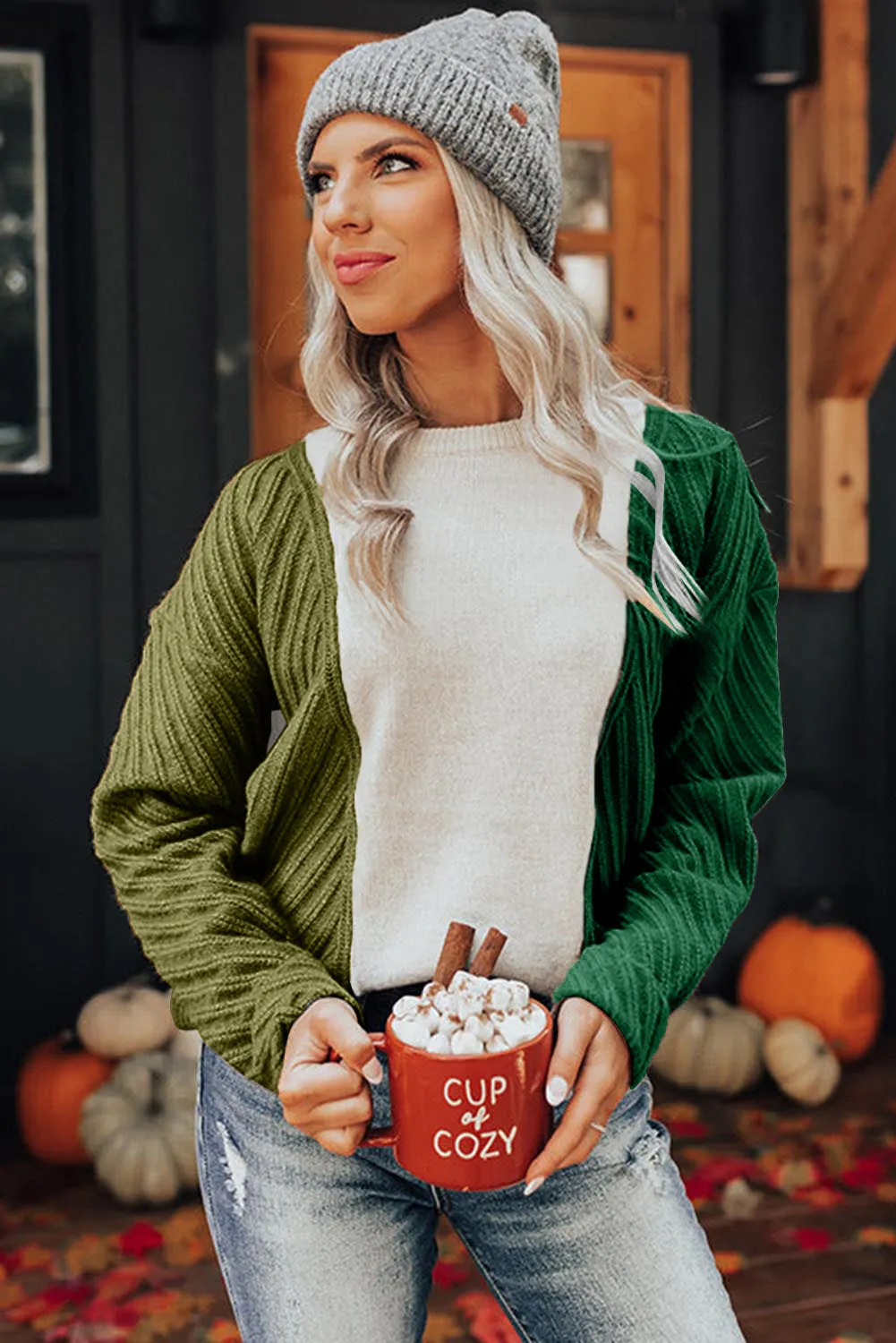 Multicolor Colorblock Textured Drop Shoulder Sweater