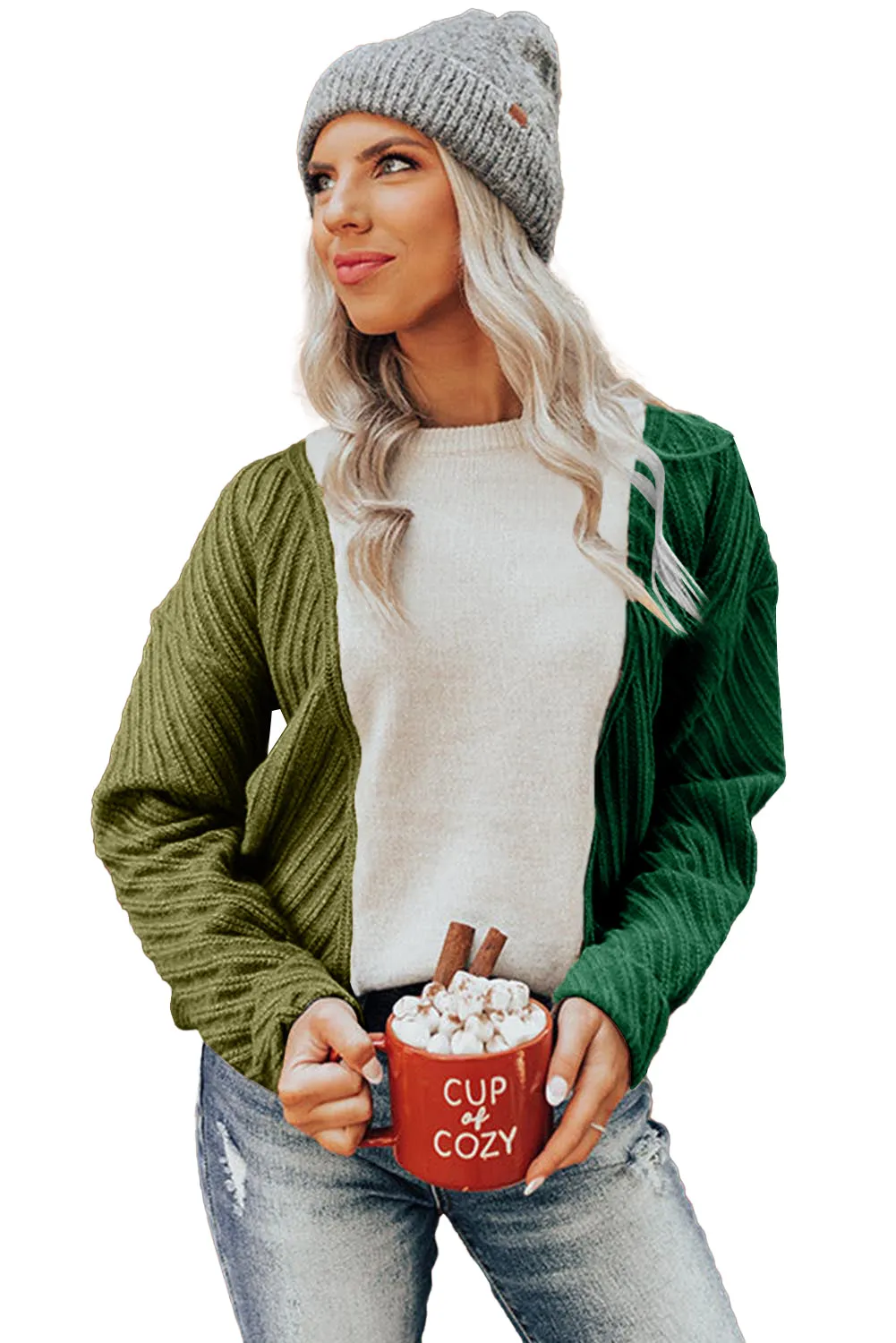 Multicolor Colorblock Textured Drop Shoulder Sweater