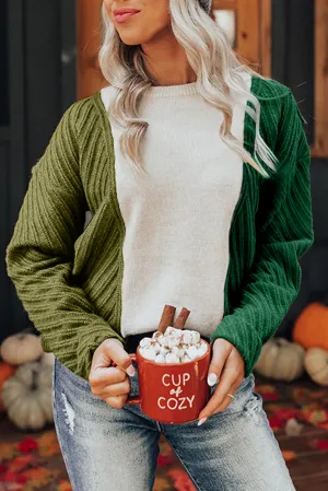 Multicolor Colorblock Textured Drop Shoulder Sweater