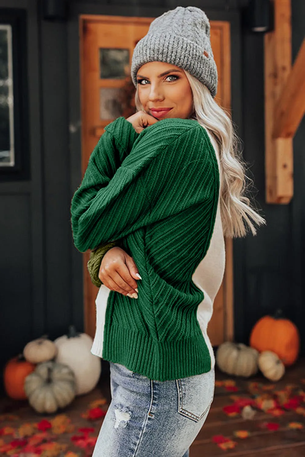 Multicolor Colorblock Textured Drop Shoulder Sweater