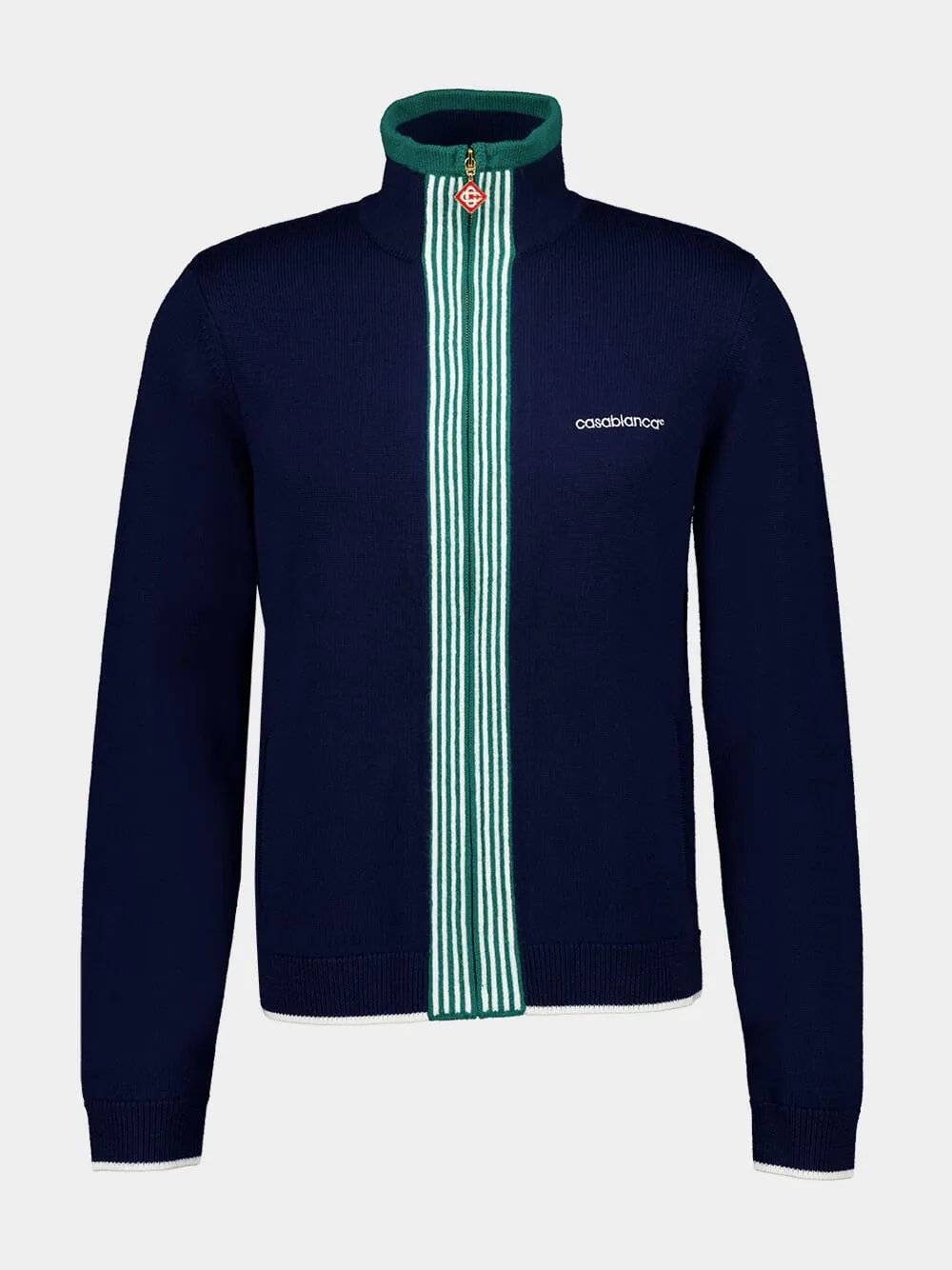 Navy Knit Tennis Track Top