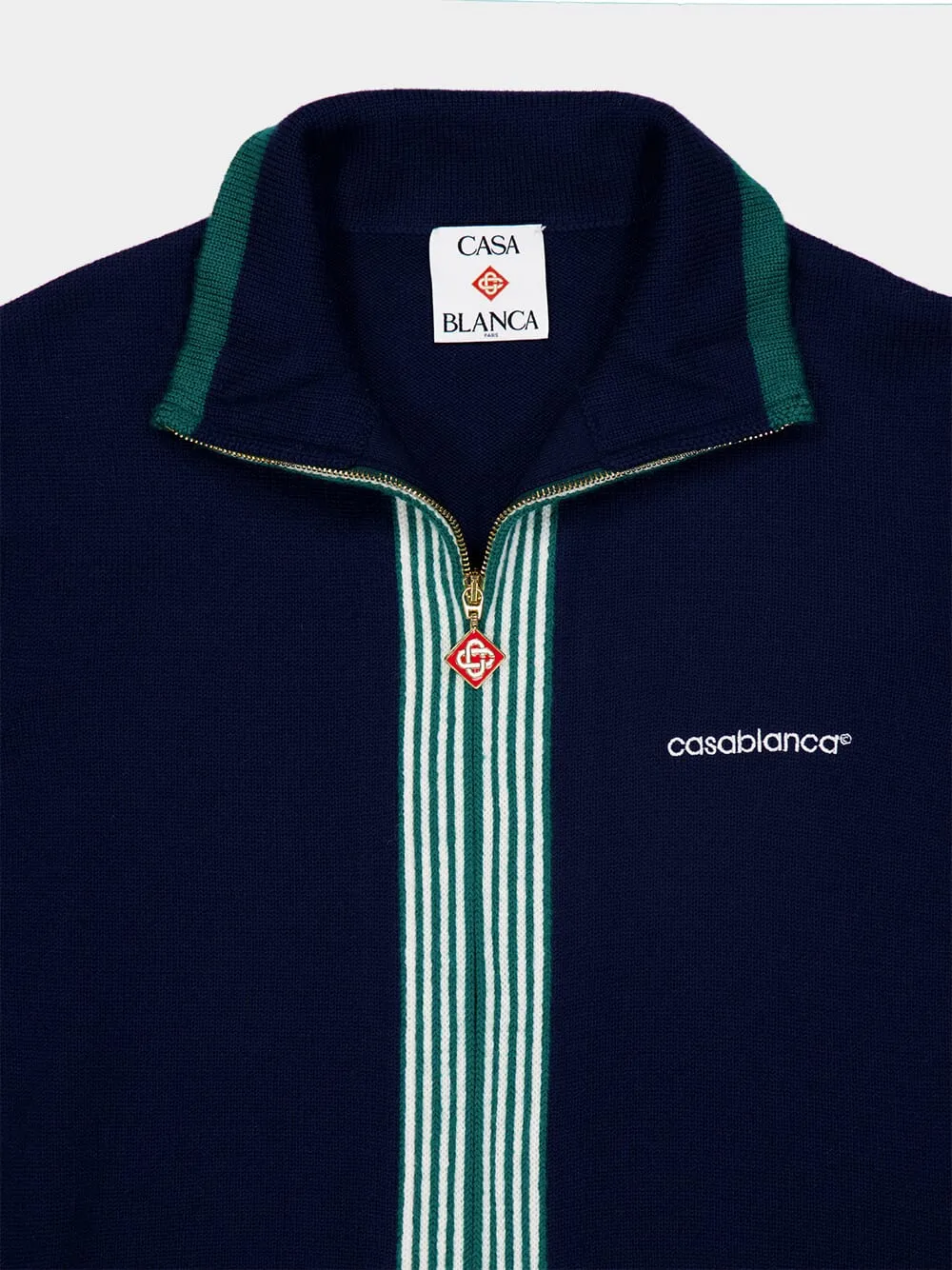 Navy Knit Tennis Track Top