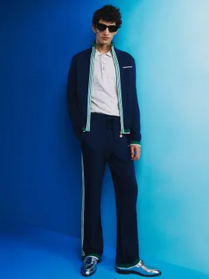 Navy Knit Tennis Track Top