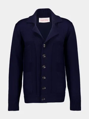 Navy Loose-Fit Wool and Cotton Cardigan