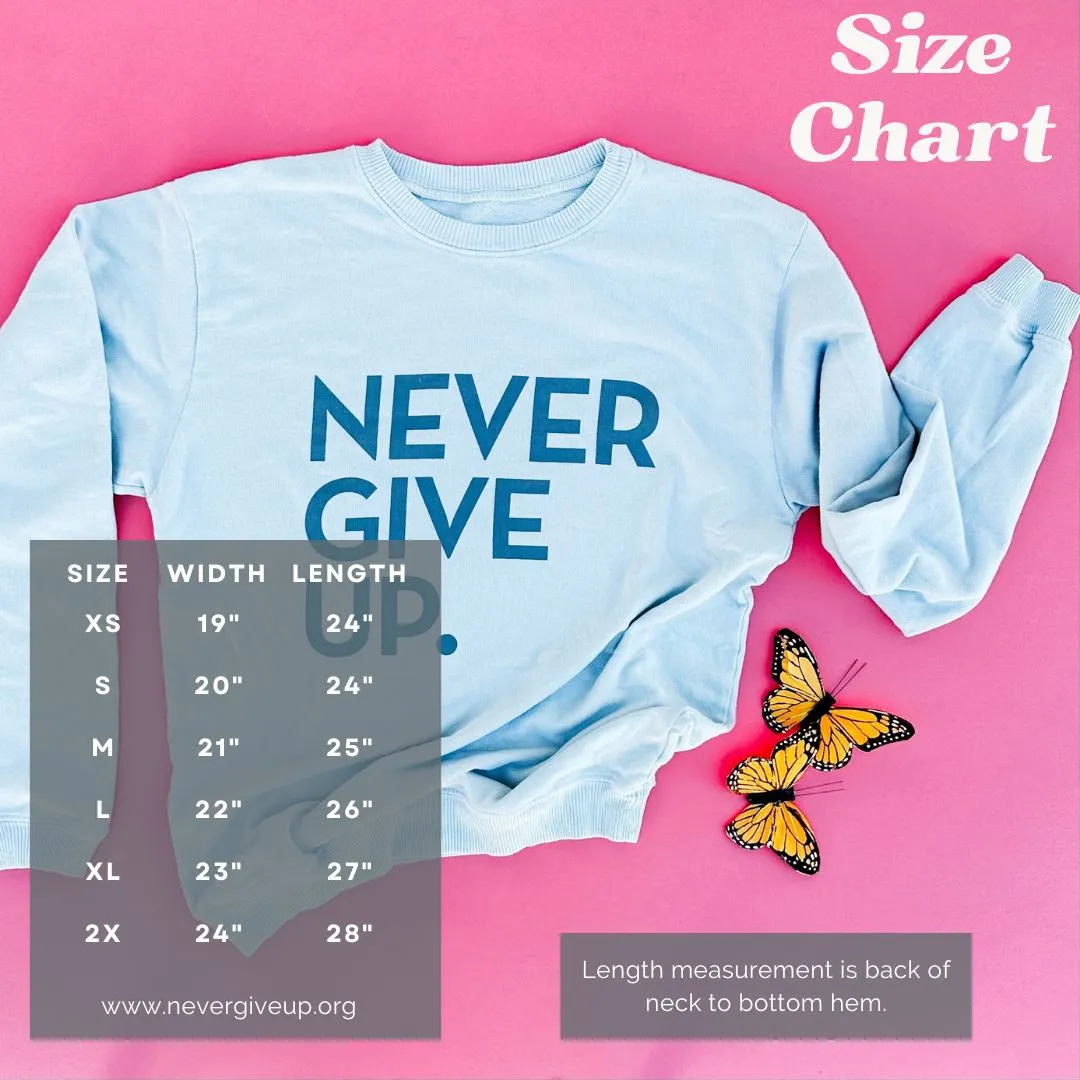 NEVER GIVE UP. GLACIER GRAY PULLOVER